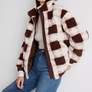 Madewell Sherpa quilted bomber jacket in patchwork stars XS